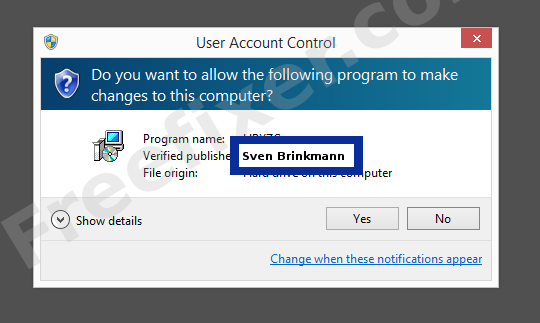 Screenshot where Sven Brinkmann appears as the verified publisher in the UAC dialog